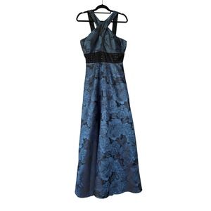 Carmen Marc Valvo Infusion Blue Floral Jacquard Sequin Halter Gown Dress 8 NEW